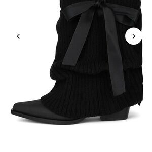 Chic Black Knit Bow Boots